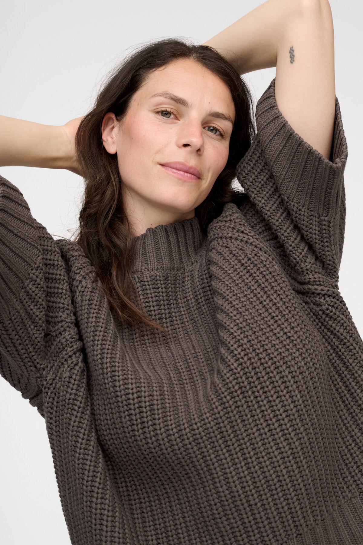 Change Rib kortærmet striktrøje - Stone Brown